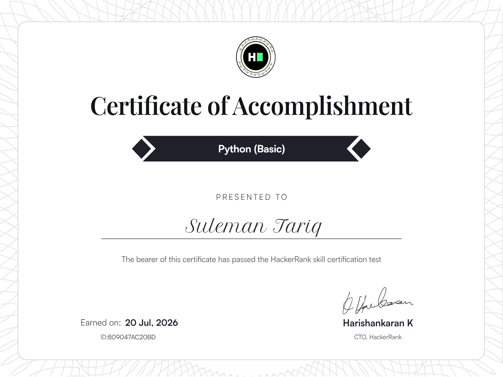 Python (Basic) certificate